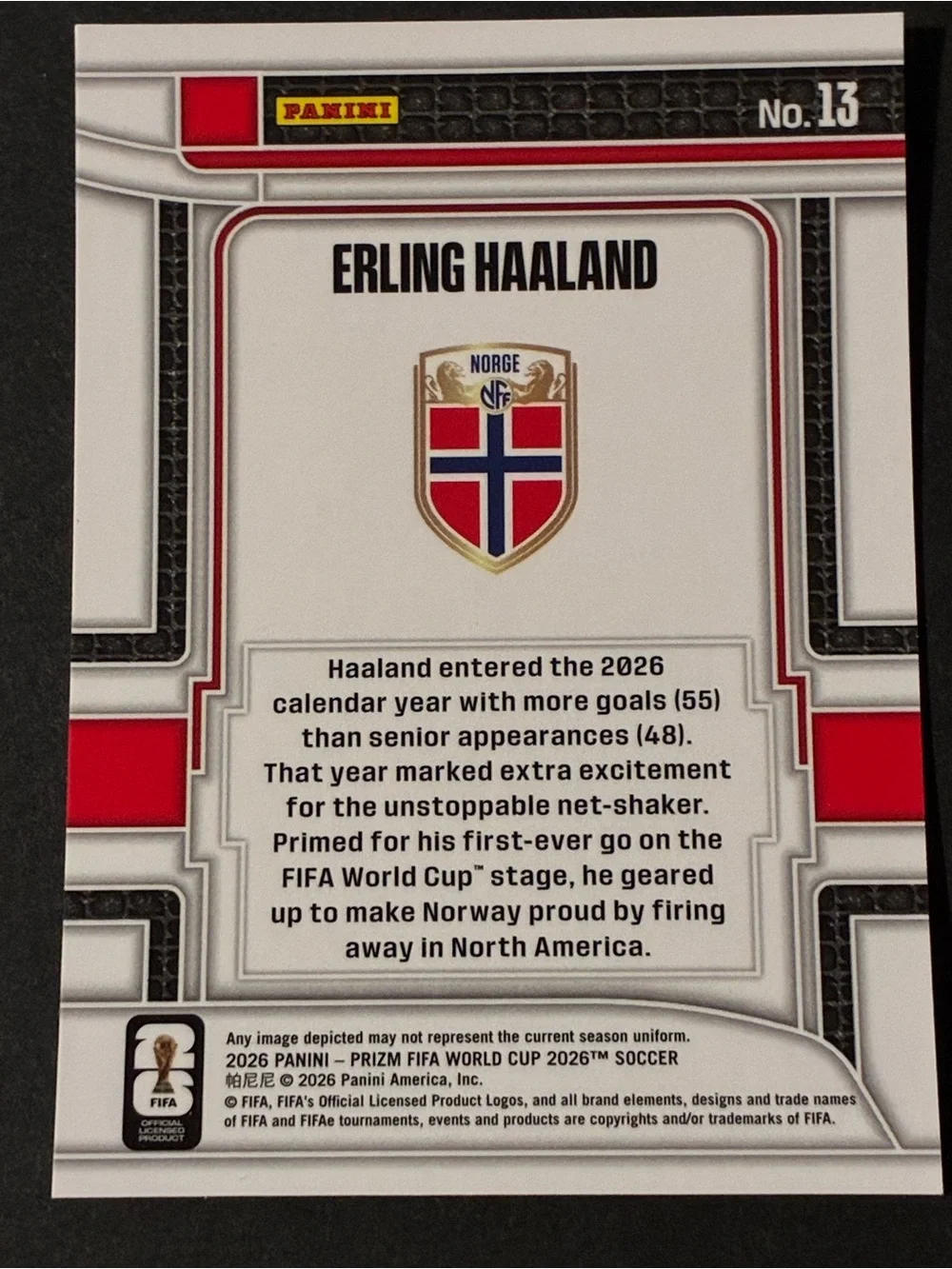 Panini Prizm 2026 Scorers Club Erling Haaland Norway Insert #13 Card